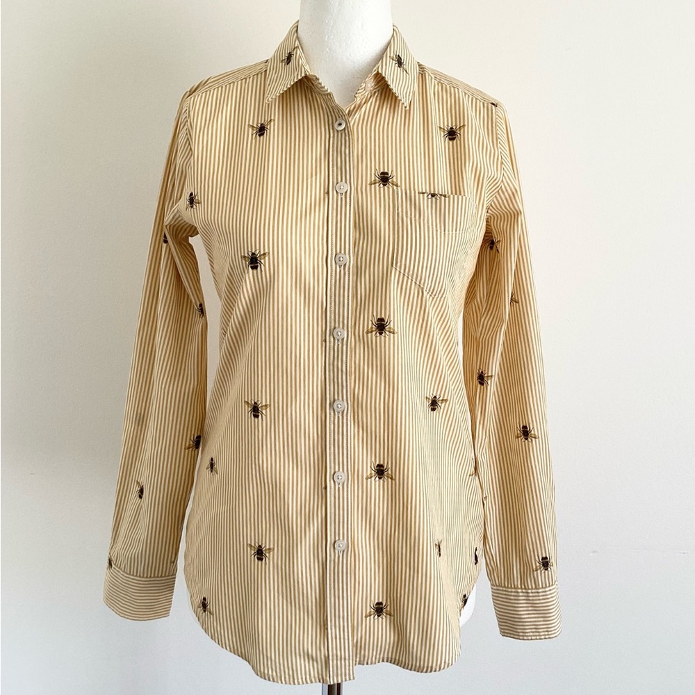 Joules shirt 8 cotton classic fit long sleeved bee print blouse yellow striped - Picture 1 of 12